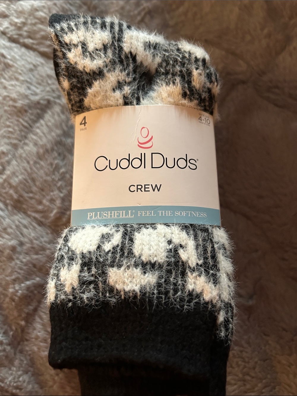 Cuddl Duds Crew Plushfill Socks - Black & White Pattern
